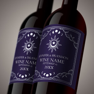 Silver & Purple Vintage Tarot Card Wedding Wine Label