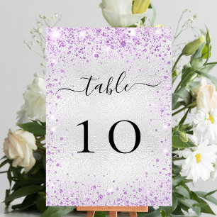 Silver purple violet glitter sparkles glamourous table number