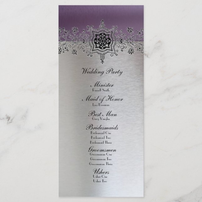 Silver Purple Wedding Program Programme (Front)