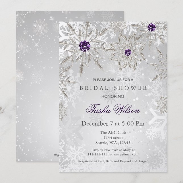 silver purple Winter Bridal Shower Invite (Front/Back)