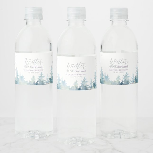 Silver & Purple Winter Wonderland Birthday Party Water Bottle Label (Bottles)