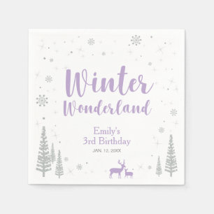 Silver & Purple Winter Wonderland Girl Birthday Napkin