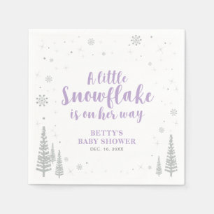 Silver & Purple Winter Wonderland Snow Baby Shower Napkin