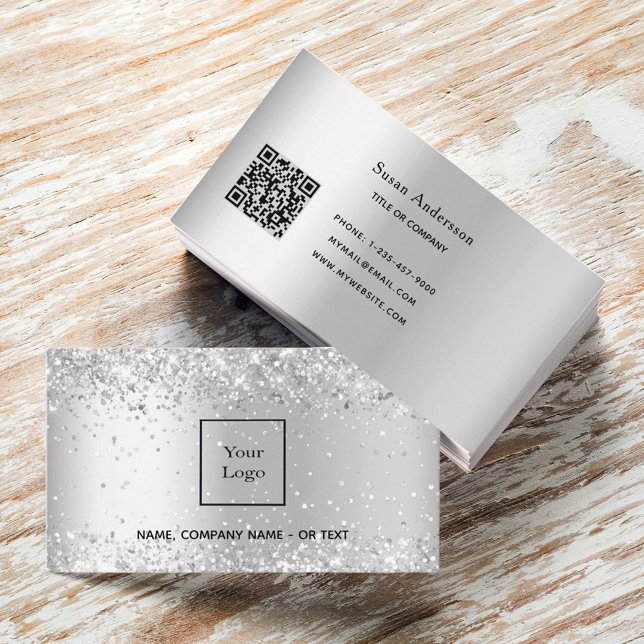 Silver QR code beauty salon Business Card (Creator Uploaded)