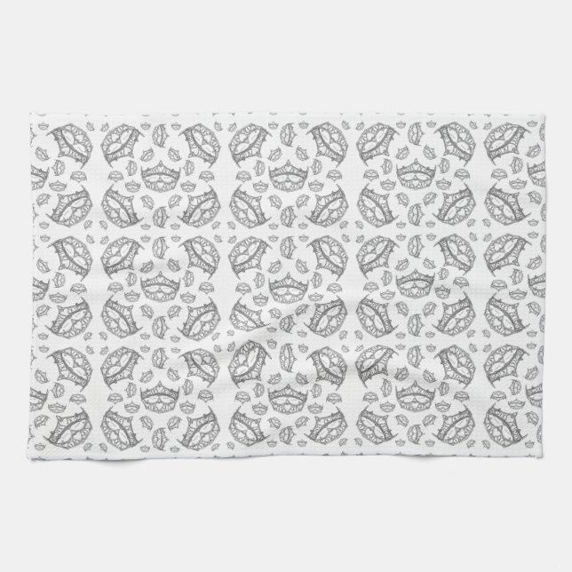 Silver Queen of Hearts crown tiara kitchen towel (Horizontal)