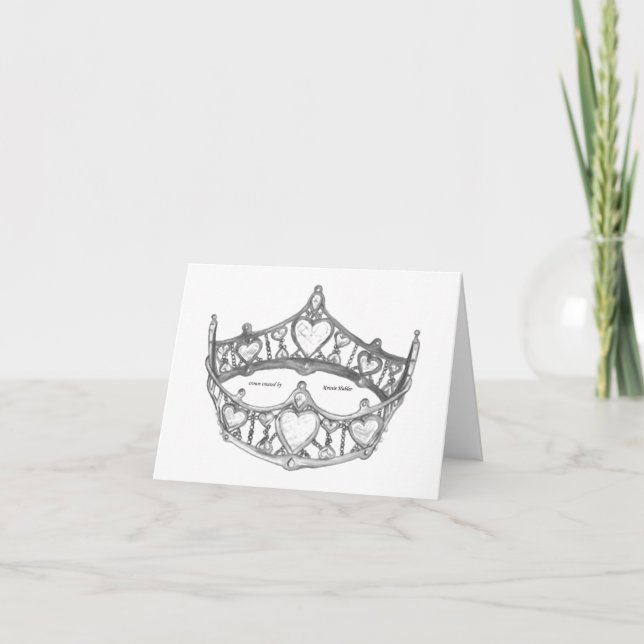 Silver Queen of Hearts crown tiara note cards (Front)