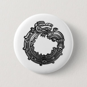 Silver Quetzalcoatl 6 Cm Round Badge
