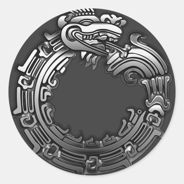 Silver Quetzalcoatl Classic Round Sticker (Front)