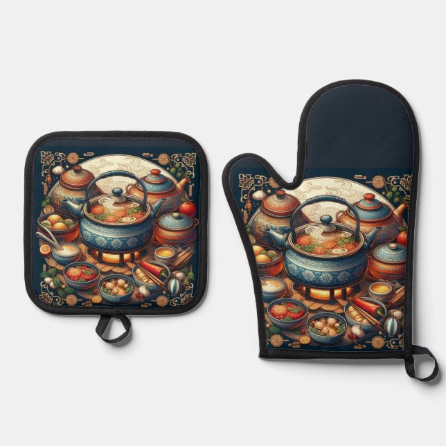 Silver Quilted Oven Mitt & Pot Holder Set (Front)