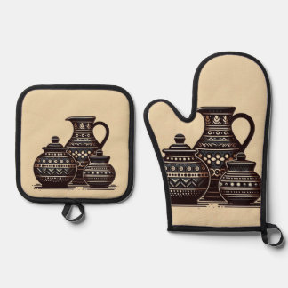 Silver Quilted Pot Holder Oven Mitt & Pot Holder Set