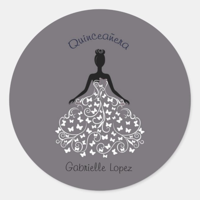 Silver Quinceanera Butterfly Gown Envelope Seals (Front)