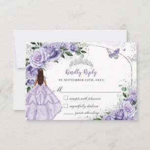 Silver Quinceanera Purple Lavender Floral Princess RSVP Card
