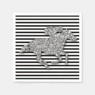 Silver Racehorse Black & White Stripes Napkin