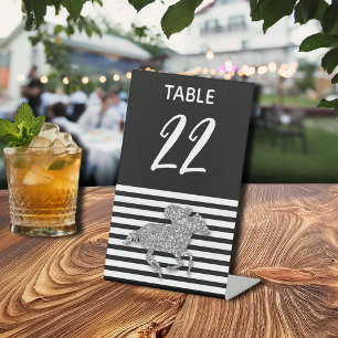 Silver Racehorse Derby Table Number Pedestal Sign