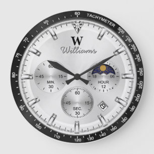 Silver Racing Dial Luxury Chronograph Large Clock