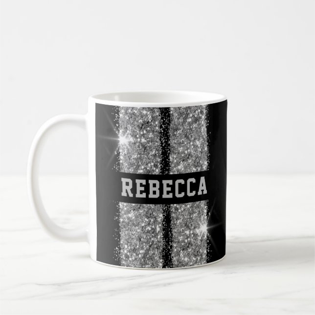 Silver Racing Stripe Personalised Name Coffee Mug (Left)
