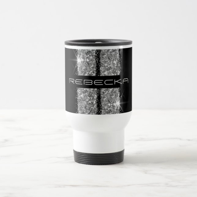 Silver Racing Stripe Sparkly Personalised Travel Mug (Center)