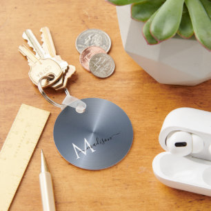 Silver Radial Metallic Script Name Key Ring