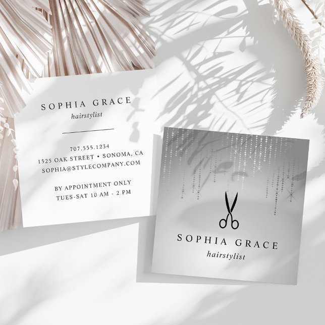Silver Rain Hairstylist Square Business Card (Creator Uploaded)