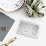 Silver Rain | Personalised Business Card Holder<br><div class="desc">Elegant business card holder features your name and/or business name in classic black lettering on a pale grey ombre background adorned with strands of faux silver foil string lights.</div>