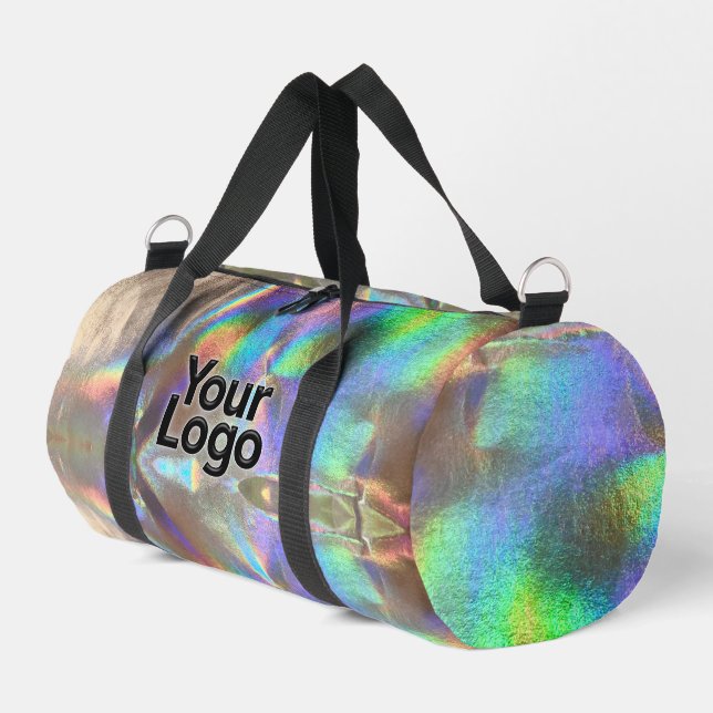 Silver Rainbow Holographic Luxury Business Logo  Duffle Bag (Left Corner)