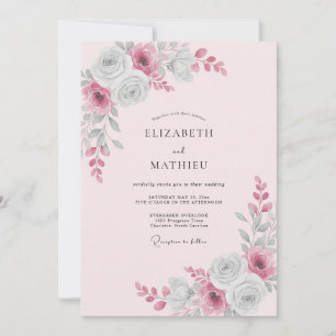 Silver Raspberry Petal Wedding Invitation