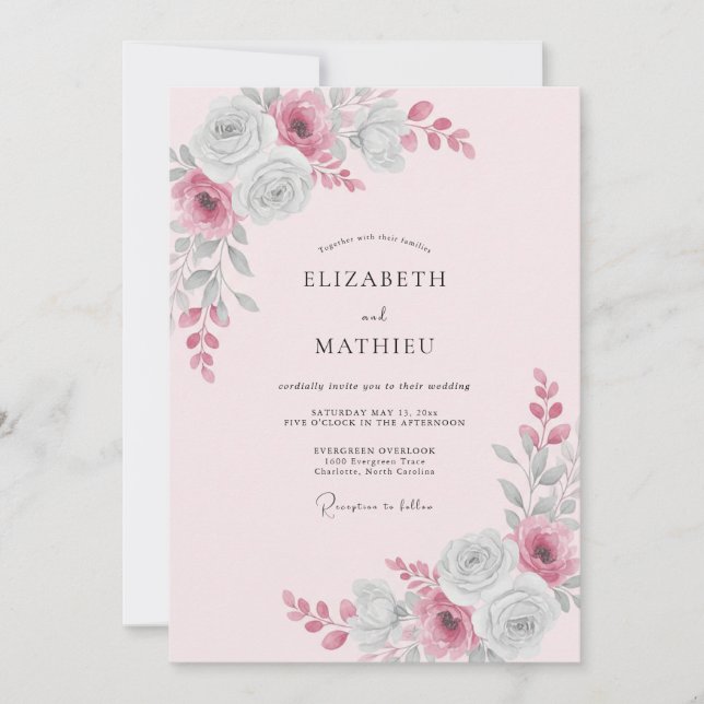 Silver Raspberry Petal Wedding Invitation (Front)
