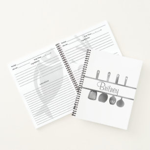 Silver Recipe Cookbook Utensils Personalised Notebook