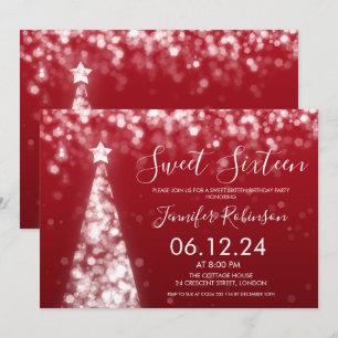 Silver & Red Christmas Sweet 16 Party Invitation