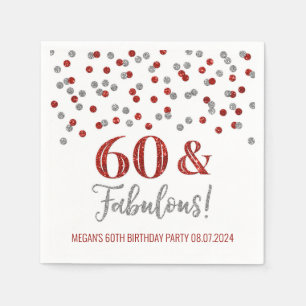 Silver Red Confetti 60 & Fabulous Napkin
