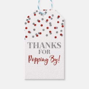 Silver Red Confetti Thanks for Popping by Gift Tags