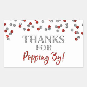 Silver Red Confetti Thanks for Popping By Rectangular Sticker