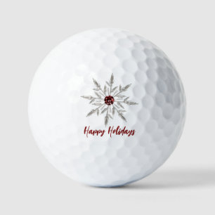 Silver Red Crystal Snowflake Happy Holidays  Golf Balls