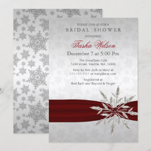 Silver Red Crystal Snowflakes Winter Bridal Shower Invitation