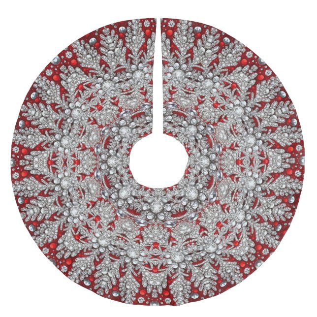 Silver Red Decorative Tree Skirt (Front)