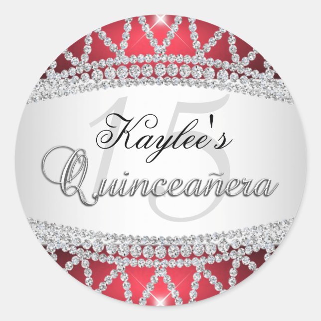 Silver & Red Diamond Quinceanera Sticker (Front)
