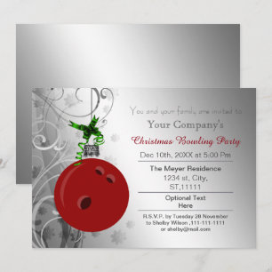 silver red Festive Corporate Bowling party Invite