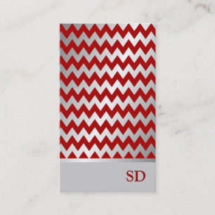 Silver Red Gradient Zigzag Chevron Pattern Business Card