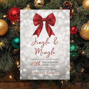 Silver Red Jingle Mingle Christmas Party Bow Invitation