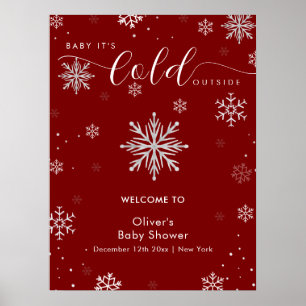 Silver Red Magical Snowflake Baby Shower Welcome  Poster