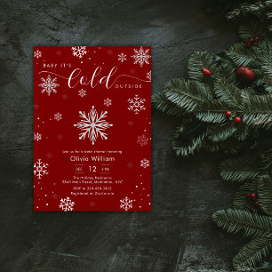 Silver Red Magical Winter Snowflake Baby Shower  Invitation