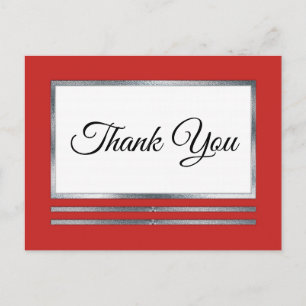 Silver Red Modern Simple Elegant Thank You Postcard