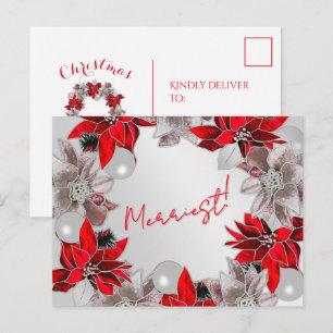 Silver & Red Poinsettia Holiday Post Card
