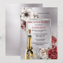 Silver red rose poppy flower sparkling wine chic