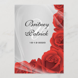 Silver & Red Rose Wedding Invitations