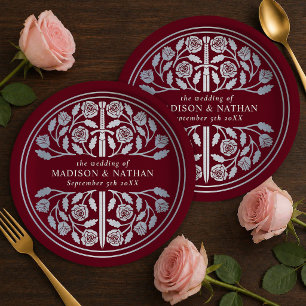 Silver Red Royal Mediaeval Sword Wedding Paper Plate