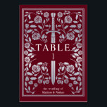 Silver Red Royal Mediaeval Sword Wedding  Table Number<br><div class="desc">Celebrate your special day with this Royal Mediaeval Sword Wedding design. The foil in this item is NOT real foil. Items are printed exactly as they appear on your screen when you add to the cart, so personalise and add each table number that you need to your cart individually. Matching...</div>