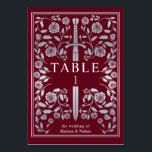 Silver Red Royal Mediaeval Sword Wedding  Table Number<br><div class="desc">Celebrate your special day with this Royal Mediaeval Sword Wedding design. The foil in this item is NOT real foil. Items are printed exactly as they appear on your screen when you add to the cart, so personalise and add each table number that you need to your cart individually. Matching...</div>