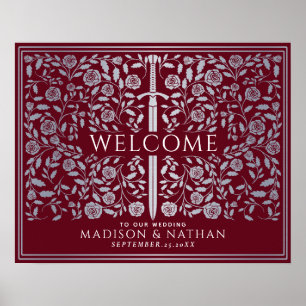 Silver Red Royal Mediaeval Sword Wedding Welcome  Poster