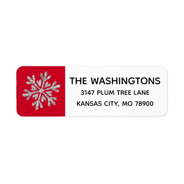 Silver Red Snowflake Address Label (Front)